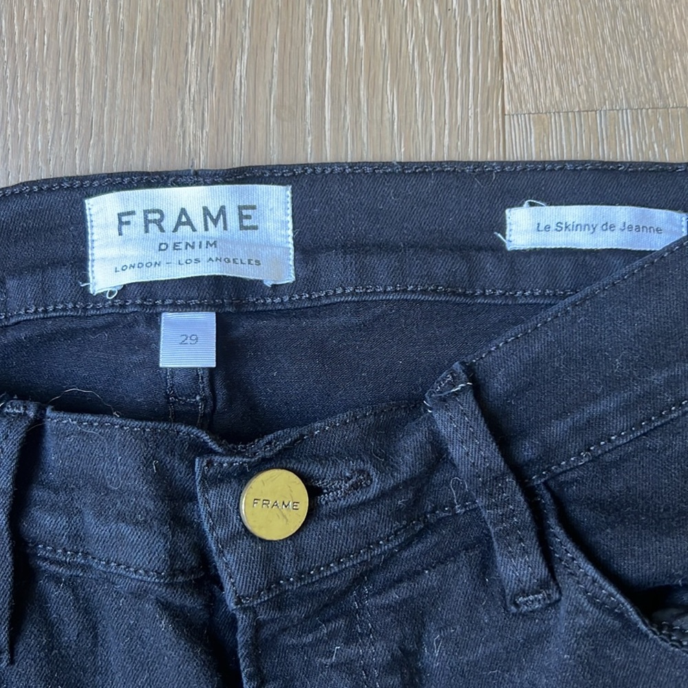 FRAME Le Skinny de Jeanne Ripped Jeans - Film Noir Size 29 - Picture 4 of 7